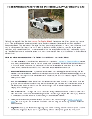 Recommendations for Finding the Right Luxury Car Dealer Miami