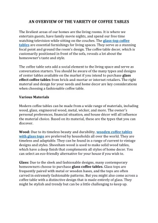 an overview of the variety of coffee tables
