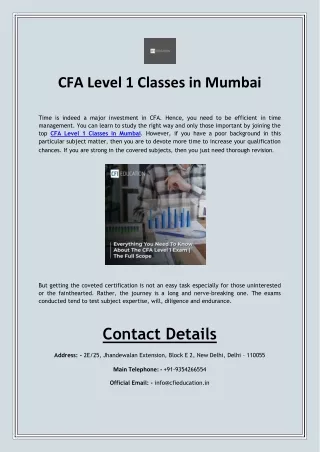 cfa level 1 classes in mumbai
