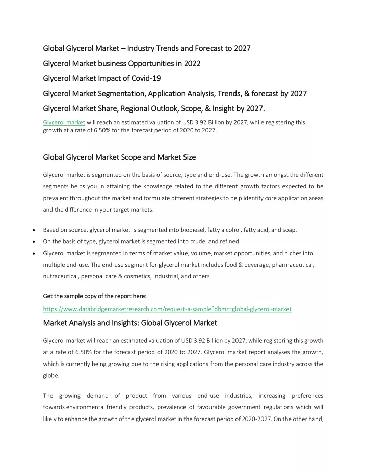 global glycerol market global glycerol market