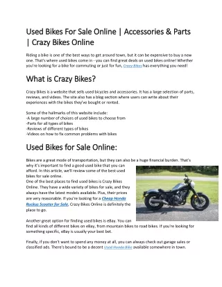 Used Bikes For Sale Online | Accessories & Parts | Crazy Bikes Online