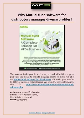 why mutual fund software for distributors manages