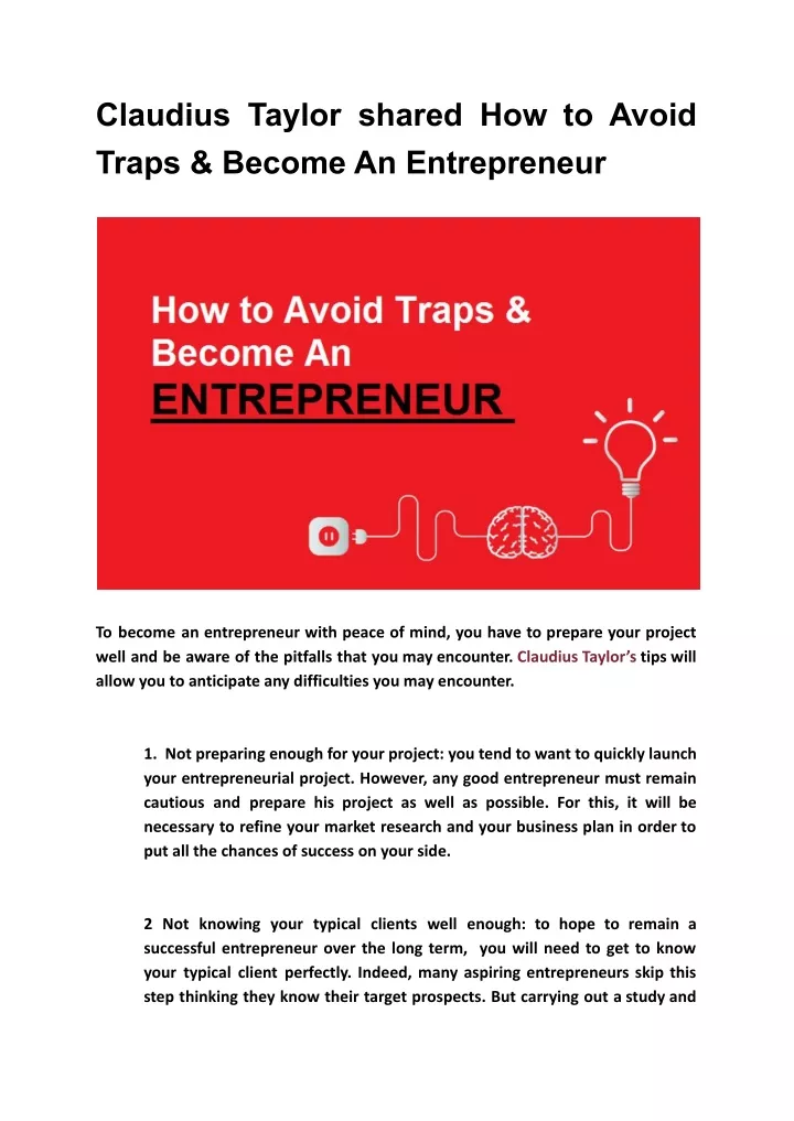 claudius taylor shared how to avoid traps become