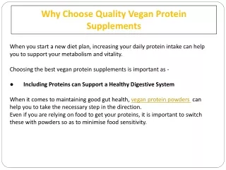 why choose quality vegan protein supplements