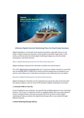 Ultimate Digital Internet Marketing Plans for Real Estate Business