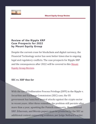 Review of the Ripple XRP Case Prospects for 2022 by Mount Equity Group