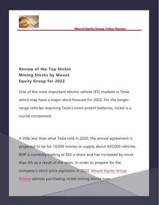 Review of the Top Nickel Mining Stocks by Mount Equity Group for 2022