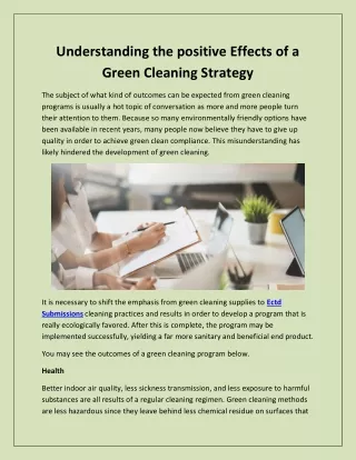 Understanding the positive Effects of a Green Cleaning Strategy