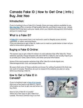 Canada Fake ID | How to Get One | Info | Buy Jiaz Hao