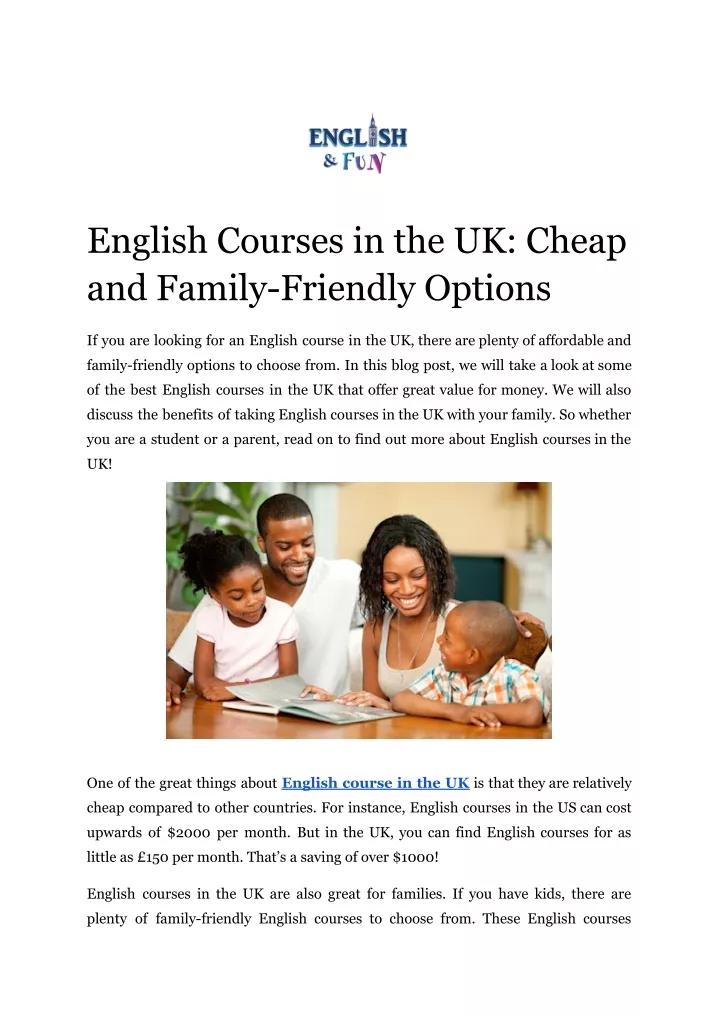 english courses in the uk cheap and family