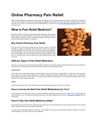 Online Pharmacy Pain Relief: