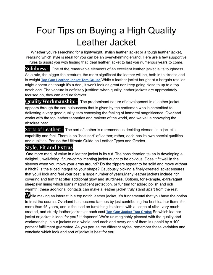 four tips on buying a high quality leather jacket