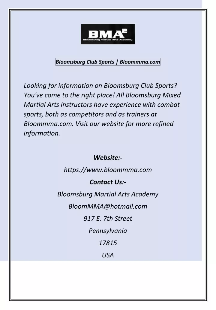 bloomsburg club sports bloommma com