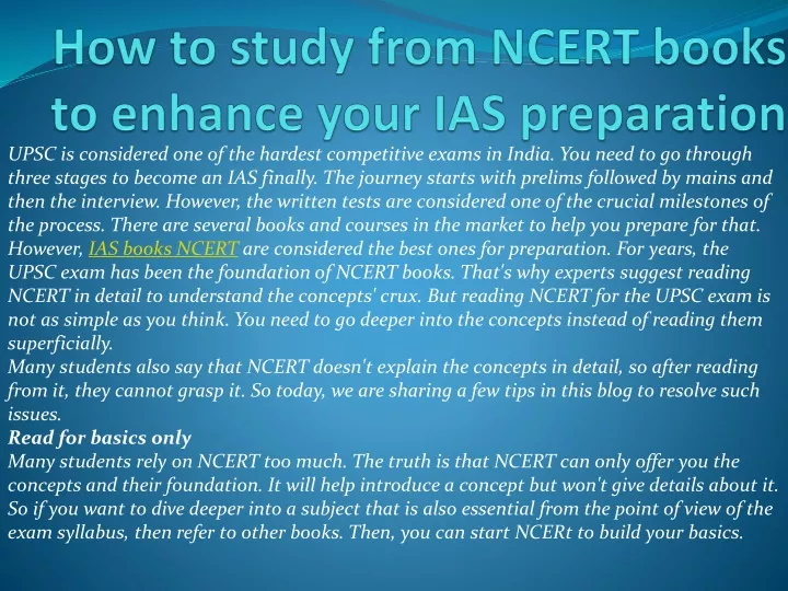 PPT - How To Study From NCERT Books To Enhance Your IAS Preparation ...