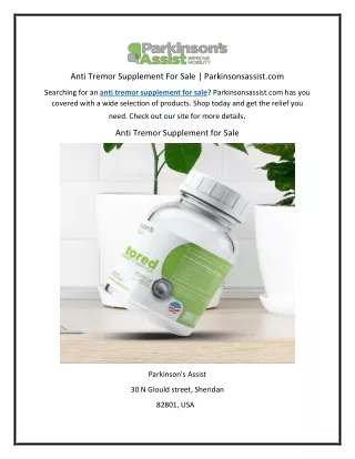 Anti Tremor Supplement For Sale | Parkinsonsassist.com