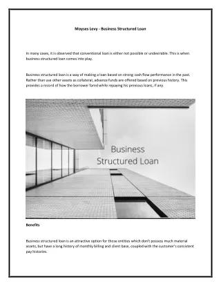 Moyses Levy - Business Structured Loan