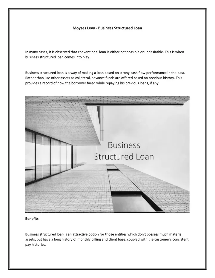 moyses levy business structured loan