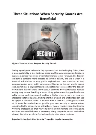 Three Situations When Security Guards Are Beneficial