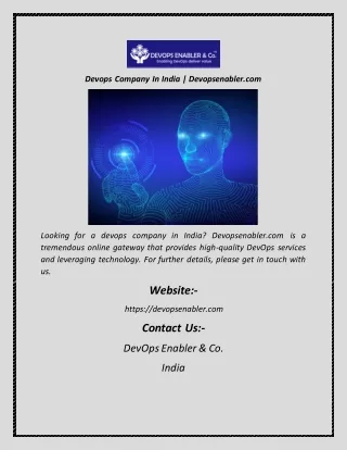 Devops Company In India  Devopsenabler