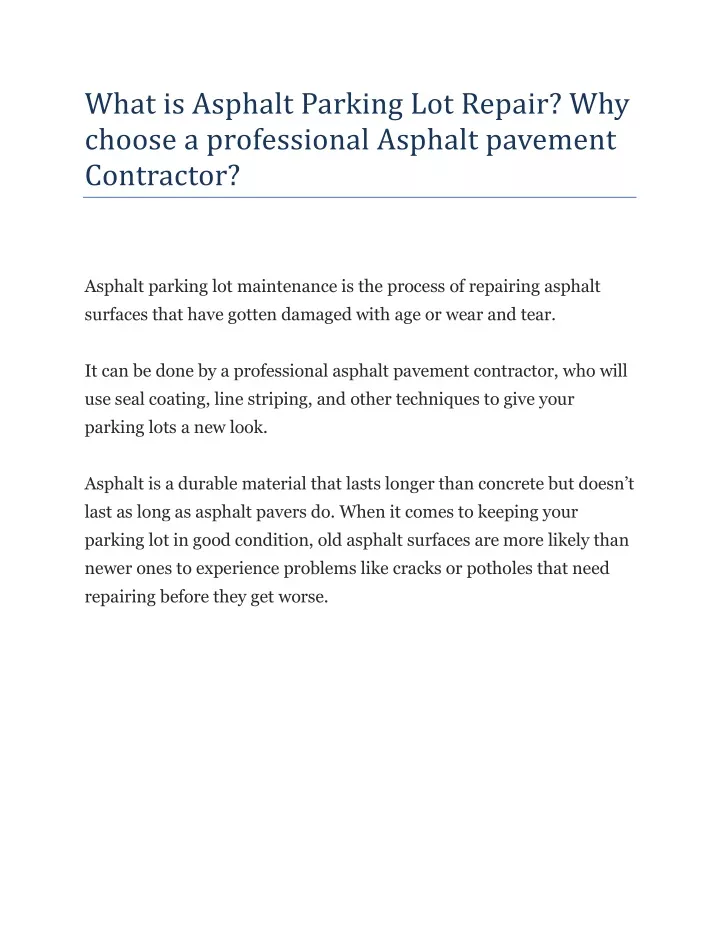 what is asphalt parking lot repair why choose