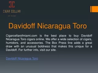 Davidoff Nicaragua Toro | Cigarcellarofmiami.com