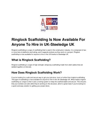 Ringlock Scaffolding Is Now Available For Anyone To Hire in UK