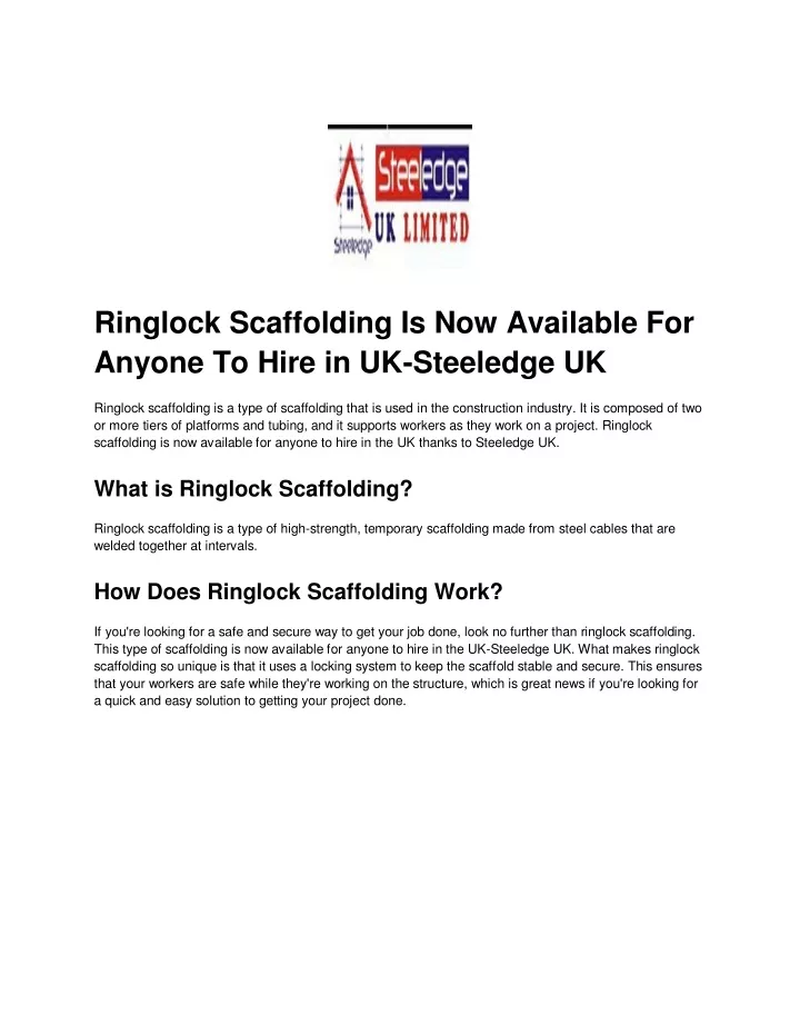 ringlock scaffolding is now available for anyone