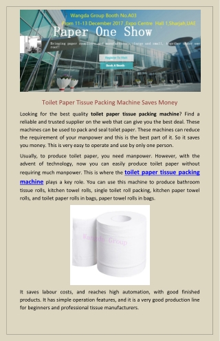 Toilet Paper Tissue Packing Machine Saves Money
