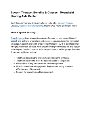 PPT - Speech Therapy_ Benefits & Classes _ Meenakshi Hearing Aids ...
