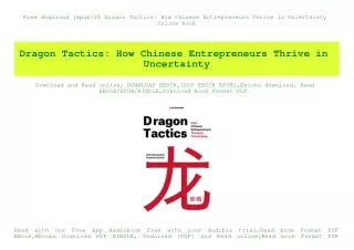 Free download [epub]$$ Dragon Tactics How Chinese Entrepreneurs Thrive in Uncertainty Online Book