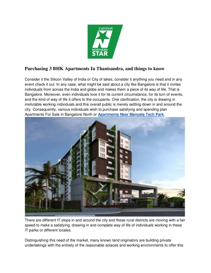 purchasing 3 bhk apartments in thanisandra