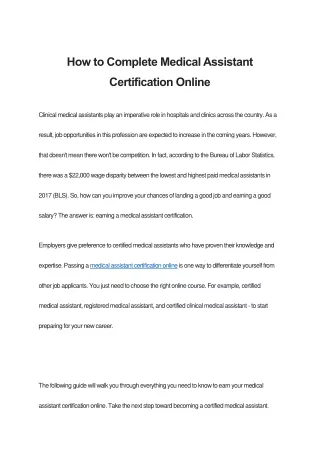 How to Complete Medical Assistant Certification Online