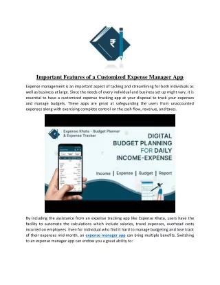 Important Features of a Customized Expense Manager App