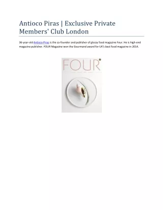 Antioco Piras | Exclusive Private Members’ Club London