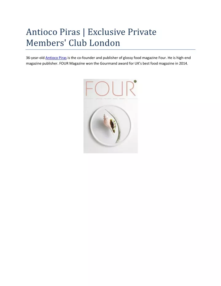 antioco piras exclusive private members club