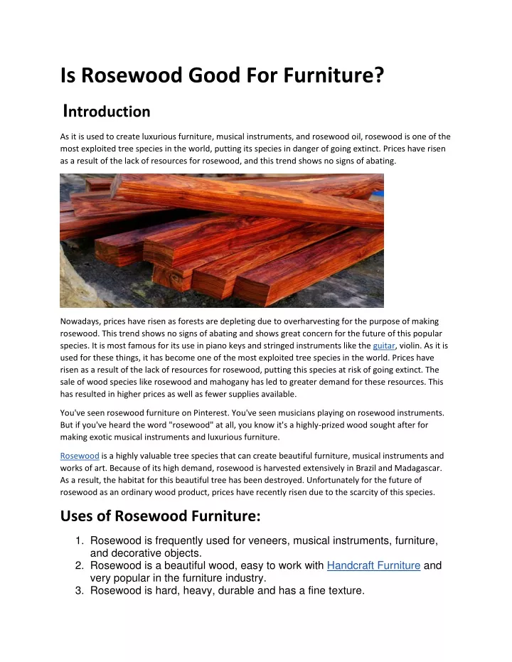 is rosewood good for furniture