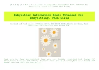 [F.R.E.E] [D.O.W.N.L.O.A.D] [R.E.A.D] Babysitter Information Book Notebook for Babysitting  Teen Girls [EBOOK EPUB KIDLE