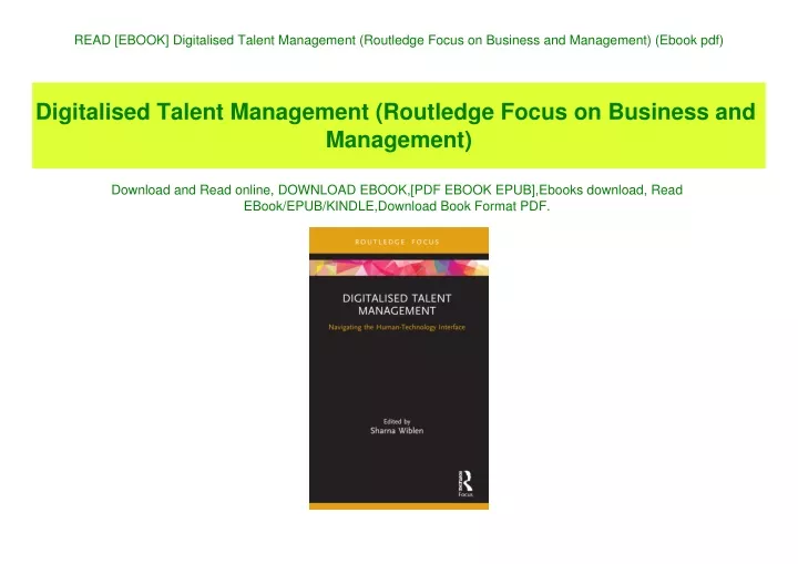 read ebook digitalised talent management