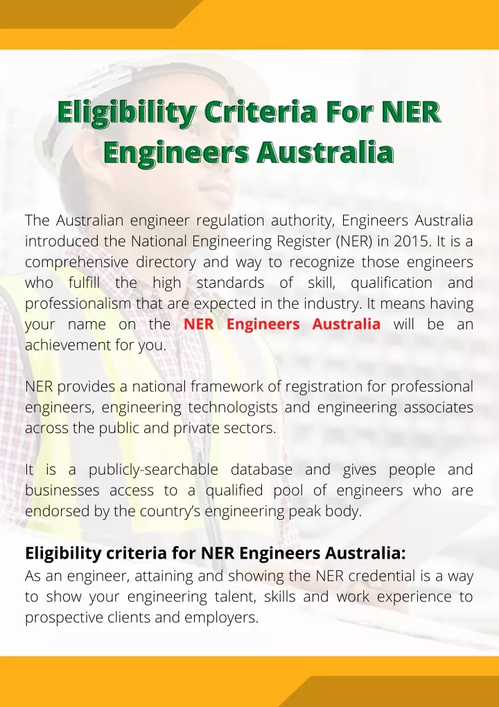 eligibility criteria for ner eligibility criteria