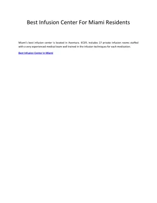 Best Infusion Center For Miami Residents