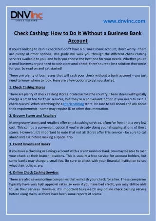 Check Cashing: How to Do It Without a Business Bank Account
