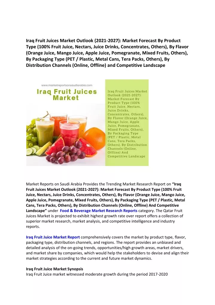 iraq fruit juices market outlook 2021 2027 market