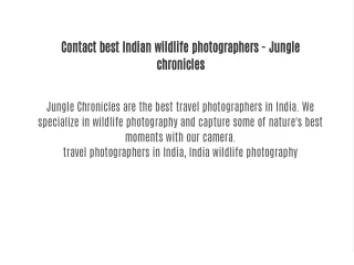 Contact best Indian wildlife photographers - Jungle chronicles