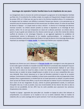 avantages de rejoindre l atelier familial dans