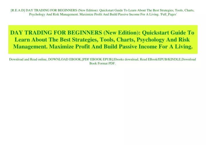 r e a d day trading for beginners new edition