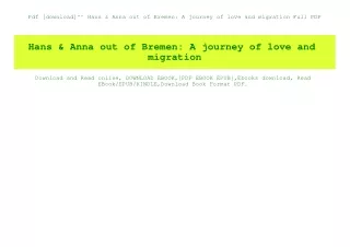 Pdf [download]^^ Hans & Anna out of Bremen A journey of love and migration Full PDF
