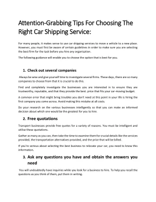 tips for car Shipping