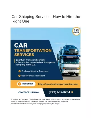 Car Shipping Service hire the right one