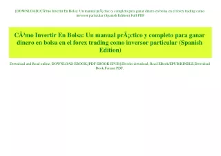 [DOWNLOAD] CÃƒÂ³mo Invertir En Bolsa Un manual prÃƒÂ¡ctico y completo para ganar dinero en bolsa en el forex trading com
