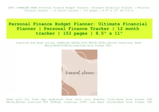 [PDF] DOWNLOAD READ Personal Finance Budget Planner Ultimate Financial Planner  Personal Finance Tracker  12 month track